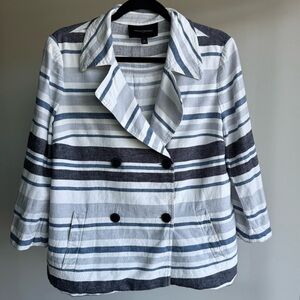 Banana Republic Double Breasted Blue White Stripe Linen Blazer Size Medium